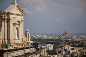 Rabat Prints: Gozo Cathedral and Xewkija Dome from the Citadel, Rabat (Victoria), Gozo