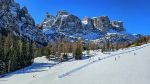 Skiing Prints: GrAdner Joch or Pass Gardena in winter, Alta Badia, Dolomites, Italy
