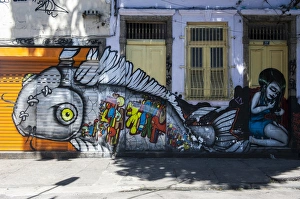 Brazil Prints: Graffiti art work on houses in Lapa, Rio de Janeiro, Brazil, South America