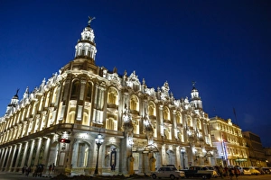 The Gran Teatro (Grand Theater) illuminated at night, Havana, Cuba, West Indies, Caribbean