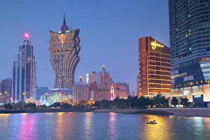 Casino Prints: Grand Lisboa and Wynn Hotel and Casino at dusk, Macau, China, Asia