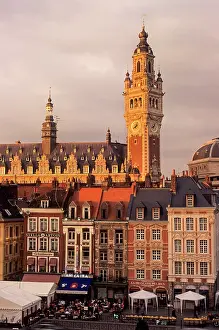Cafes Prints: Grand Place, Lille, Nord department, Nord-Pas-de-Calais region, France, Europe