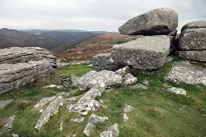 Dartmoor Prints: Granite boulders on a Tor near Hexworthy overlooking the Dart valley