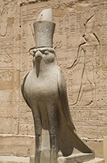 Inscription Prints: Granite falcons, Pylon, Temple of Horus, Edfu, Egypt, North Africa, Africa