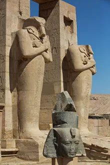 Ramesses Ii Prints: Granite Head of Ramesses II in front of Osiris Statues