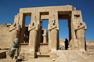 Ramesses Ii Prints: Granite Head of Ramesses II in front of Osiris Statues