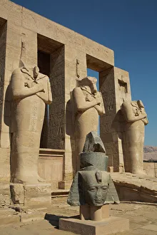 Ramesses Ii Prints: Granite Head of Ramesses II in front of Osiris Statues