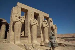 Ramesses Ii Prints: Granite Head of Ramesses II in front of Osiris Statues