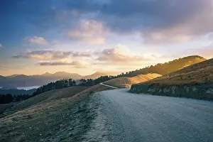 Freedom Prints: Gravel road winds through sunlit hills at French Pass