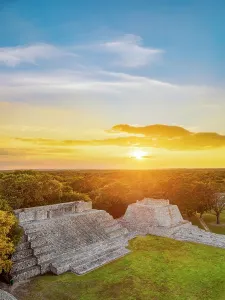 Campeche Prints: Great Acropolis at sunset, elevated view