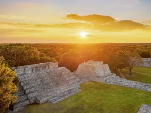 Campeche Prints: Great Acropolis at sunset, elevated view