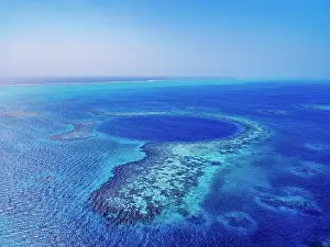 Snorkeling Prints: The Great Blue Hole, Lighthouse Reef, aerial view, Belize District, Belize