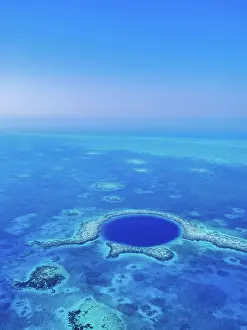 Saltwater Prints: The Great Blue Hole, Lighthouse Reef, aerial view, Belize District, Belize