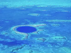Snorkeling Prints: The Great Blue Hole, Lighthouse Reef, aerial view, Belize District, Belize