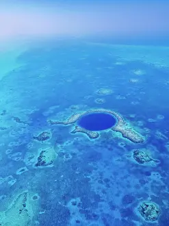 Snorkeling Prints: The Great Blue Hole, Lighthouse Reef, aerial view, Belize District, Belize