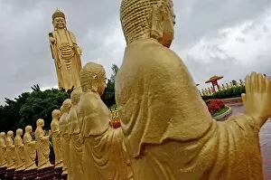 The Great Buddha Land has an Amitabha Buddha statue standing 120 feet tall surrounded by 480 small statues of Amitabha