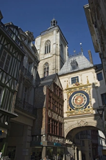 The Great Clock in the rue du Gros Horloge, Rouen, Haute Normandie, France, Europe