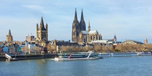 River Rhine Prints: Great Saint Martin Church and Cologne Cathedral