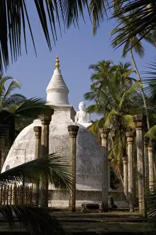 Sinelese Prints: Great seated Buddha statue and dagoba (stupa) at Mihintale