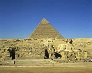 Great Sphinx Prints: The Great Sphinx and Cheops Pyramid, Giza, UNESCO World Heritage Site, Cairo