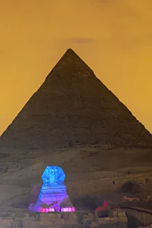 The Sphinx Prints: The Great Sphinx of Giza and The Pyramid of Khafre illuminated