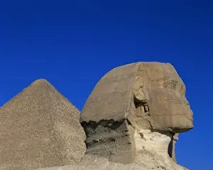Great Sphinx Prints: The Great Sphinx and one of the pyramids, Giza, UNESCO World Heritage Site