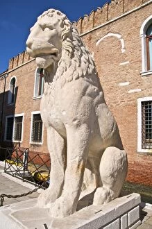 Images Dated 7th March 2009: Greek antique lion statue outside the land entrance to the Arsenal, Venice