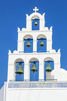 Thira Prints: Greek church bell tower of Panagia Platsani