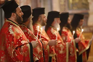 Priest Prints: The Greek Orthodox catholicon, Orthodox Mass, Holy Sepulchre Church, Jerusalem, Israel