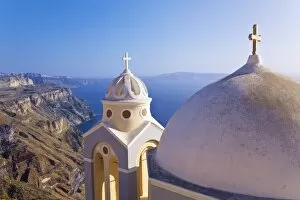 Images Dated 16th July 2010: Greek Orthodox Church in Fira, Santorini (Thira), Cyclades Islands, Aegean Sea