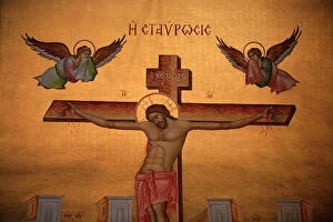 Greek Orthodox icon depicting Christ on the cross, Thessaloniki, Macedonia