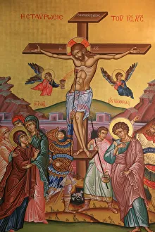 Images Dated 20th April 2006: Greek Orthodox icon depicting Jesus crucifixion, Thessalonica, Macedonia, Greece