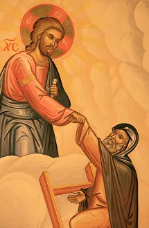 Images Dated 21st April 2006: Greek Orthodox icon depicting the ladder of virtues, Thessaloniki, Macedonia, Greece