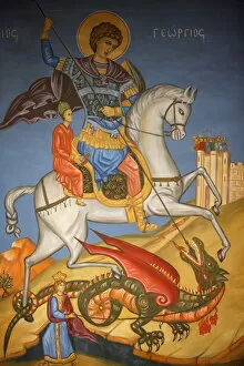 Images Dated 20th March 2009: Greek Orthodox icon depicting St. George slaying a dragon in St