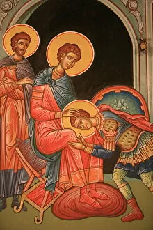 Images Dated 19th April 2006: Greek Orthodox icon depicting St. Nestor and St. Dimitrios Thessaloniki, Macedonia