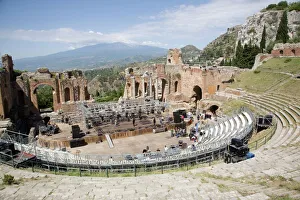 Medium Group Of People Prints: The Greek and Roman theatre, Taormina, Sicily, Italy, Europe