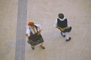 Tiled Floor Prints: Greek traditional dancing in blurred motion, Greece, Europe