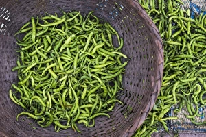 Kayin State Prints: Green chillies in Hpa An Morning Market, Kayin State (Karen State), Myanmar (Burma), Asia