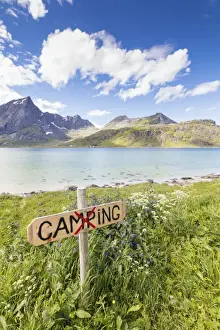 Norwegian Culture Prints: Green meadows and flowers frame the turquoise sea surrounded by peaks, Strandveien