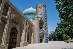Worship Prints: Green Mosque in Balkh showcases intricate architecture and historical significance at a sunny midday