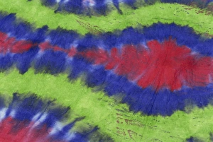 Fabrics Prints: Green, red and blue hand-dyed fabric, Apia, Upolu, Western Samoa, Pacific Islands