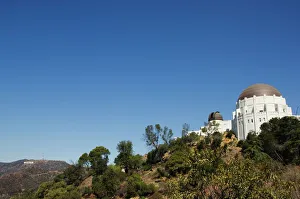 Observatories Prints: Griffiths Observatory and Hollywood sign in distance