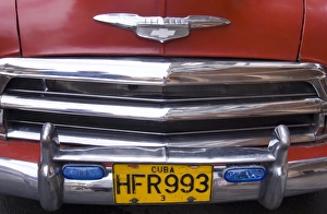 Chevrolet Prints: The grille of a 1950s American Chevrolet, Havana, Cuba, West Indies, Central America