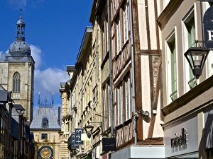 Rouen Prints: Gros Horloge street, and half timbered houses, Rouen, Normandy, France, Europe