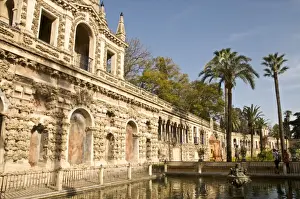 Grotesque gallery and Mercury pond in Reales Alcazares Gardens (Alcazar Palace Gardens)