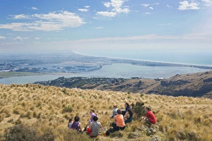 Weekend Activities Prints: Group of young people enjoying a picnic on the Port Hills, Christchurch, Canterbury