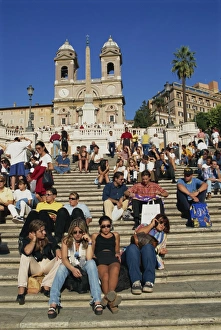 Spanish Steps Prints: Groups of tourists sitting on the Spanish Steps with