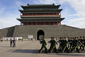 Marching Prints: Guards march past Qianmen Gate, Tiananmen Square, Beijing, China, Asia