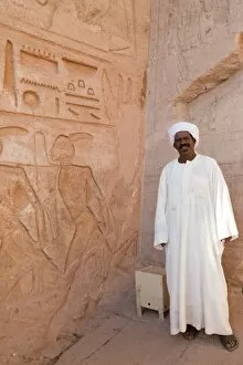 Guide at Nubian monuments, Abu Simbel, Egypt, North Africa, Africa