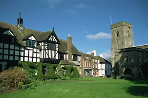Shropshire Collection: Guildhall and church, Much Wenlock, Shropshire, England, United Kingdom, Europe